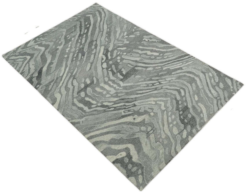 Abstract Modern Hand Tufted 2x3, 3x5, 5x8, 6x9, 8x10 and 9x12 Woolen Beige, Silver and Gray Area Rug | MIR3