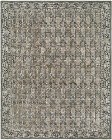 Detailed pattern of the Jizu Green Persian Area Rug, machine woven polyester with traditional design. Design-Rectangle-710102