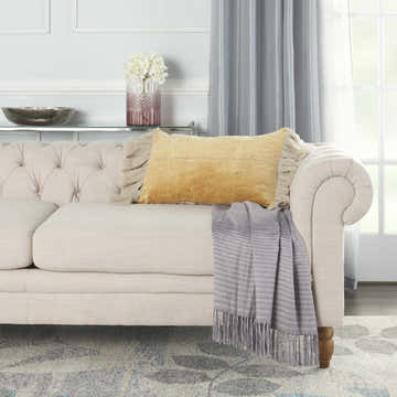 Mina Victory Sofia Stitch Velvet Frills Yellow Indoor Throw Pillow - Clearance