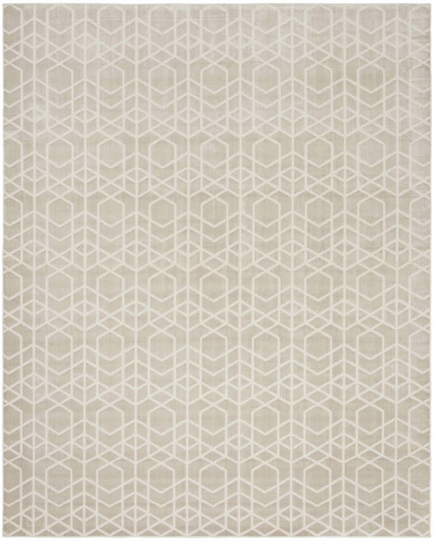 Close-up of Nourison Charm Silver Ivory Rug featuring a geometric diamond and hexagon pattern.