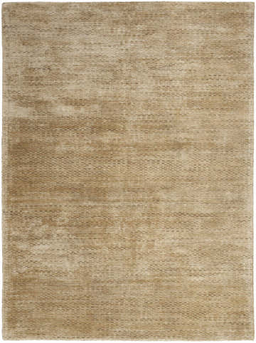 Close-up of the Calvin Klein Valley Gold rug. Handmade, mid-century modern style with subtle texture and gold tones.