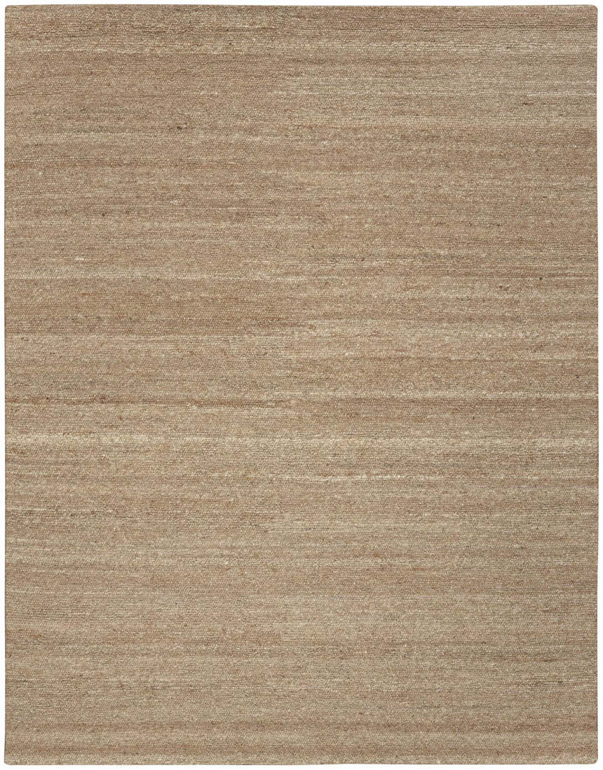 Close-up of the beige Nourison Alanna Rug, a handmade wool rug with a subtle horizontal pattern and farmhouse style texture.