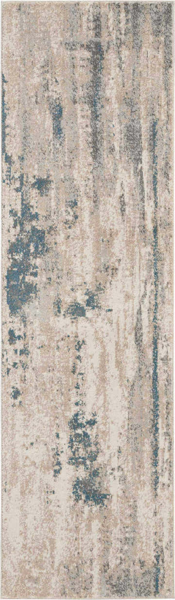 Close-up of the Nourison Maxell Ivory Teal rug. Modern design with chestnut accents and a subtle distressed pattern.
