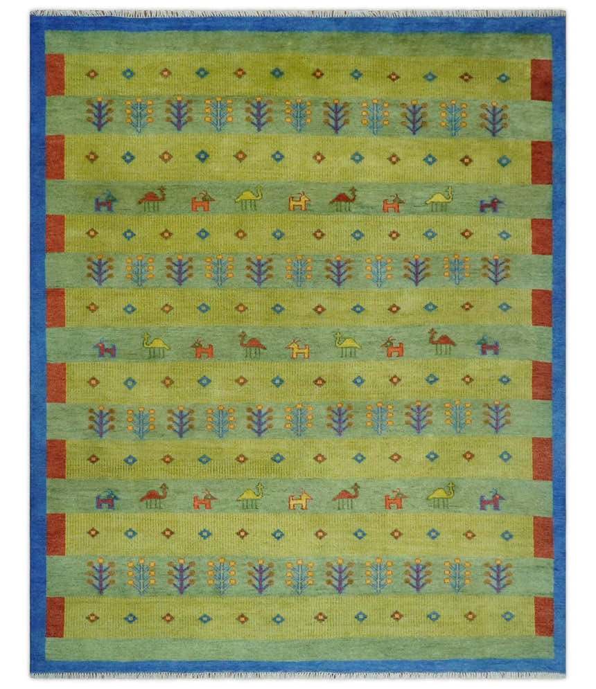 Animal and Tree Life Green, Blue and Rust Hand knotted Traditional Multi Size Wool Area Rug, Kids, Living Room and Bedroom Rug