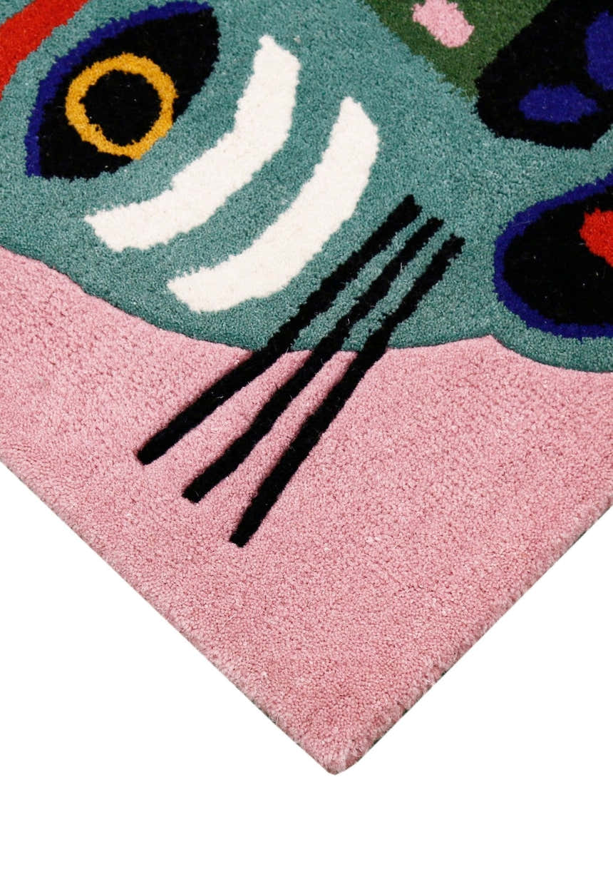 Animal Tribal Critter Pink Hand Tufted 4x4 Wool Area Rug
