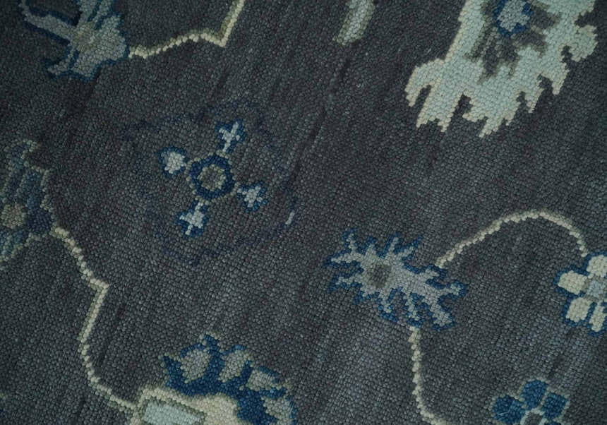 Antique Hand Knotted Oushak Charcoal and Blue Traditional Area Rug