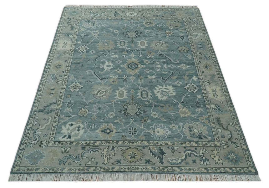 Antique Hand Knotted Oushak Gray and Silver Traditional wool Area Rug