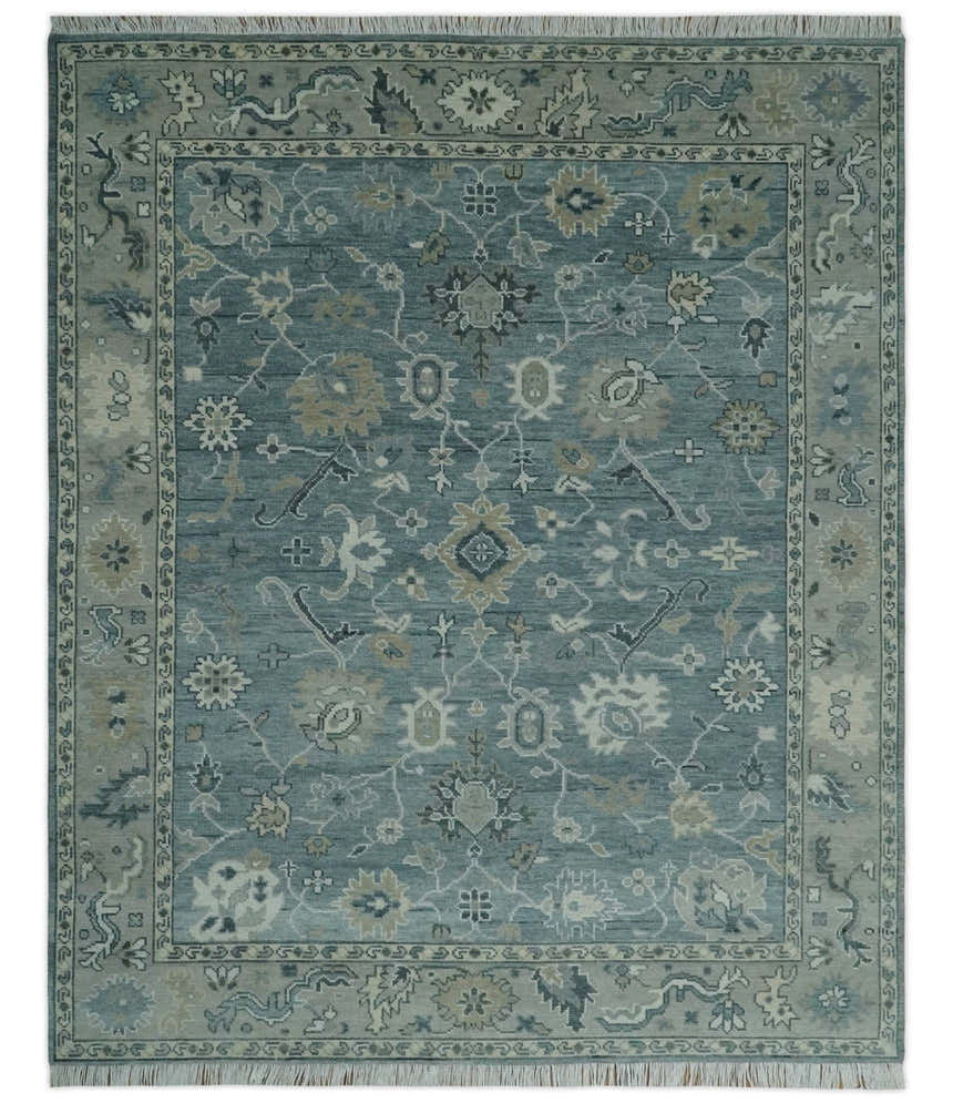 Antique Hand Knotted Oushak Gray and Silver Traditional wool Area Rug