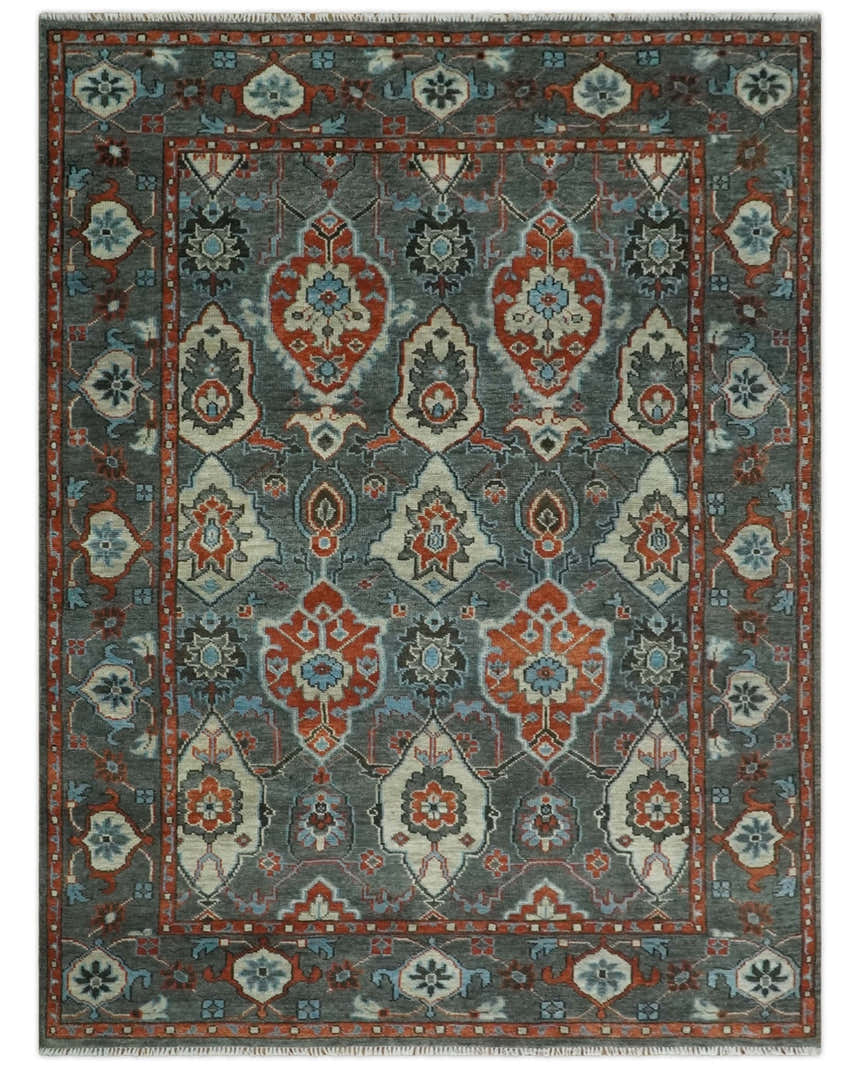 Antique look Gray, Rust and Ivory Hand knotted Traditional Oushak Multi Size Area Rug