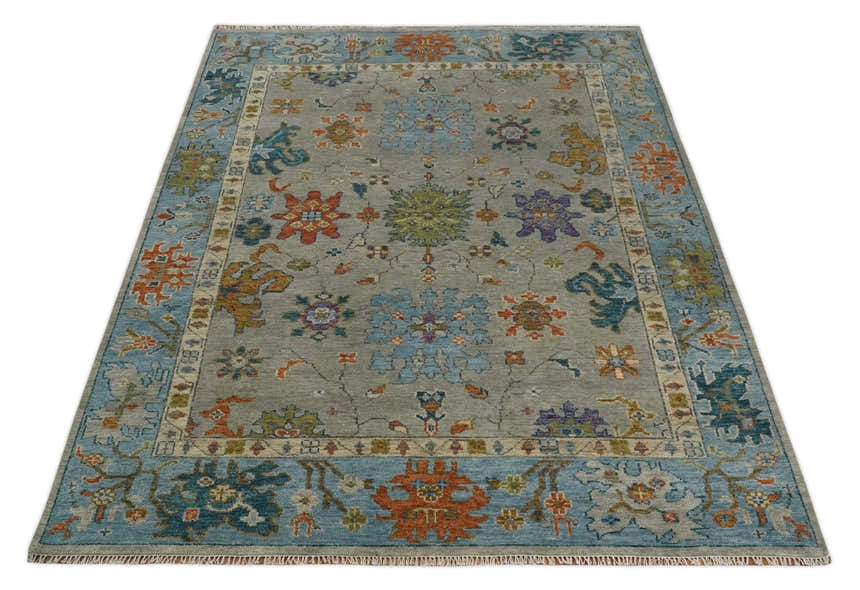 Antique Hand Knotted Gray, Beige and Blue Traditional Oushak Vintage Style Multi Size Wool area Rug