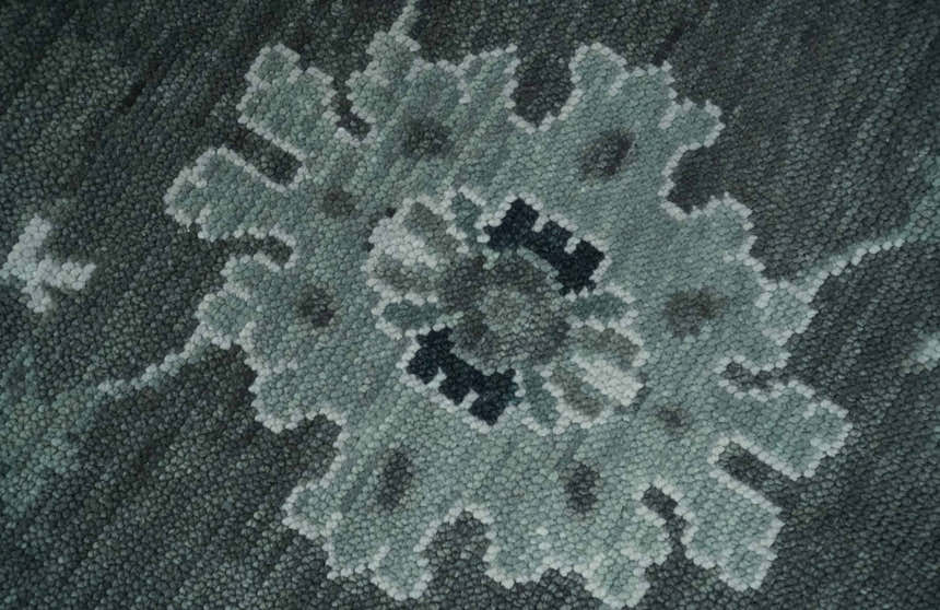 Antique Hand Knotted Charcoal and Ivory Traditional Oushak Wool Area Rug