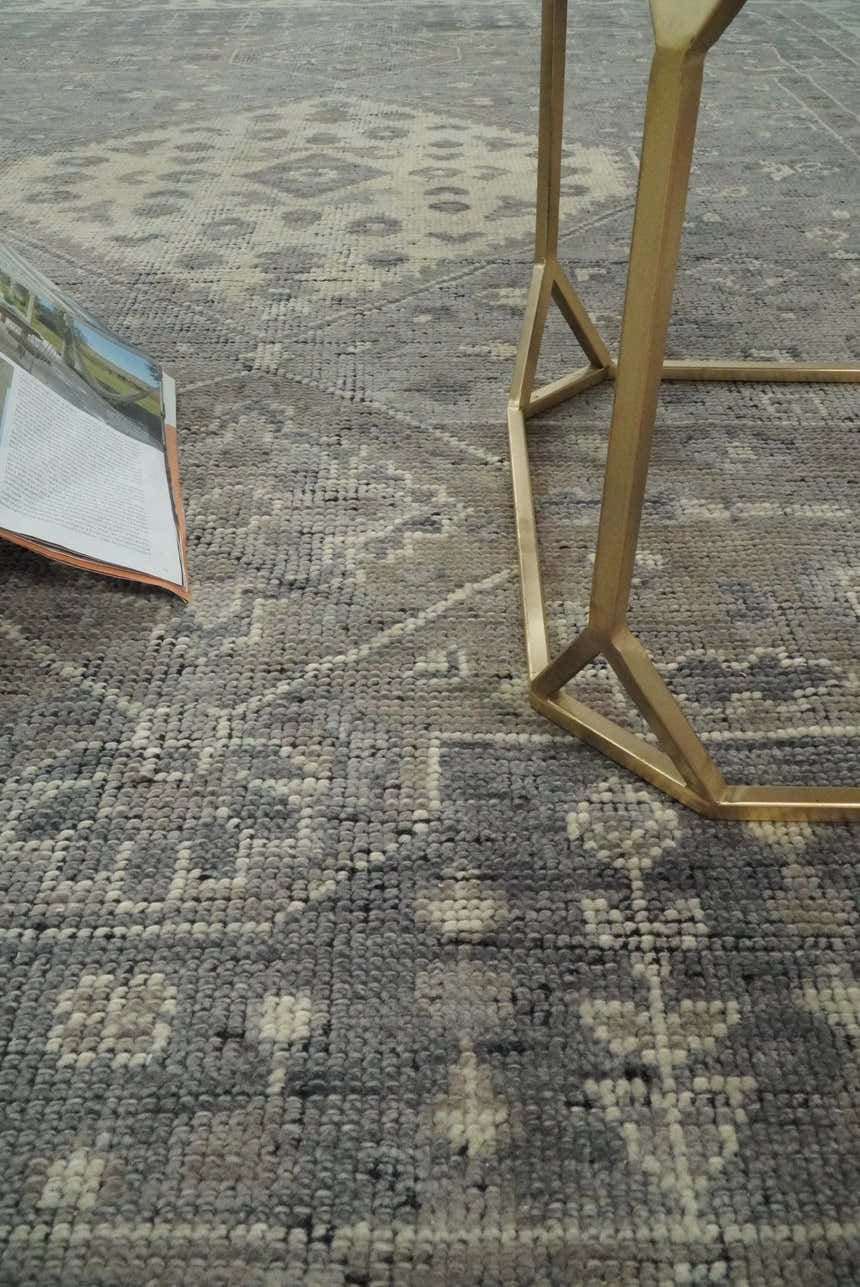 Custom Made Vintage Distressed Hand Knotted Serapi Gray and Beige Traditional Antique Area Rug