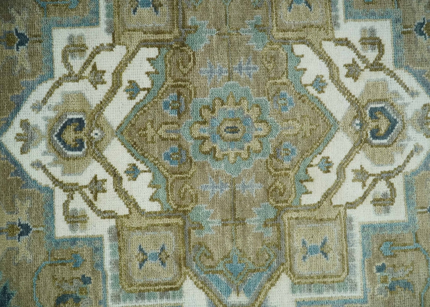 Antique Olive, Blue and Ivory Heriz Serapi Multi Size Wool Area Rug