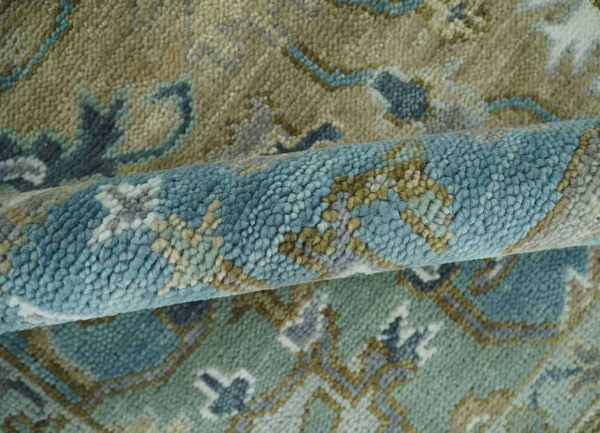 Antique Olive, Blue and Ivory Heriz Serapi Multi Size Wool Area Rug