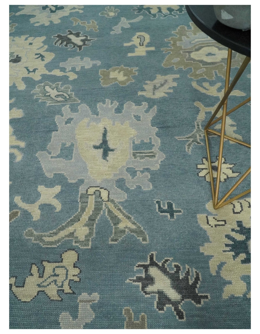 Antique Blue and Beige Multi size Hand Knotted Traditional Oushak Wool Area Rug