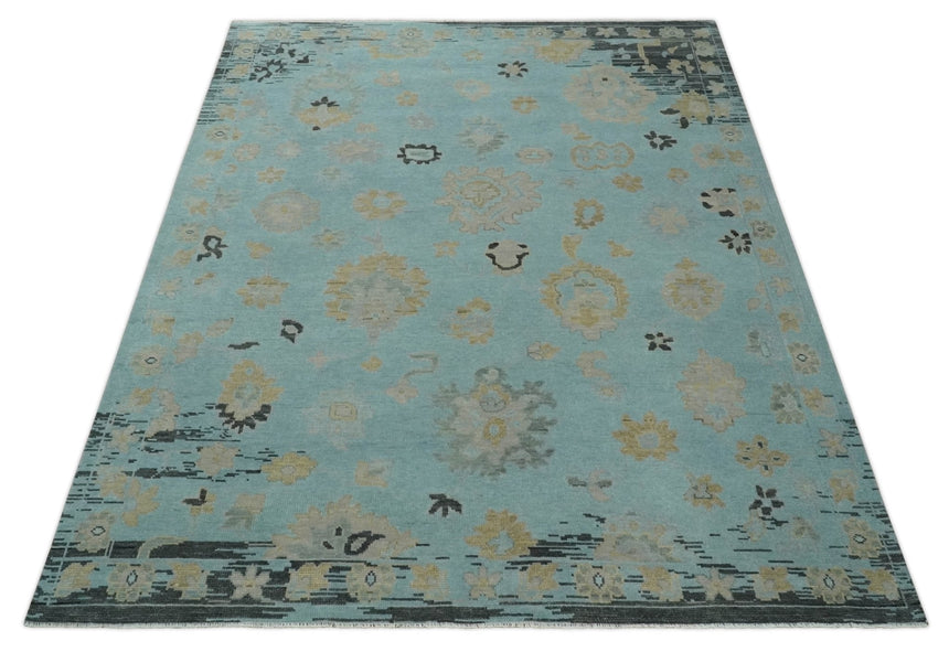 Antique Blue Charcoal Hand knotted Traditional Multi Size Oushak Wool Area Rug