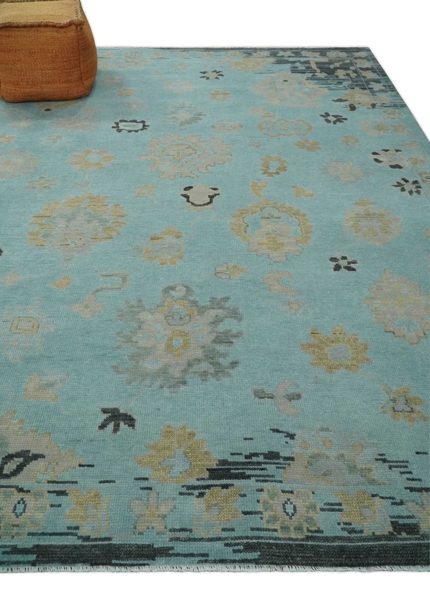 Antique Blue Charcoal Hand knotted Traditional Multi Size Oushak Wool Area Rug