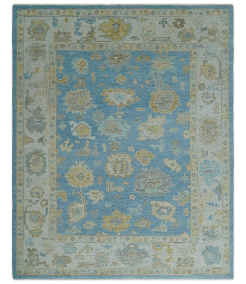 Blue, Silver and Brown Hand Knotted Traditional Oushak wool Rug