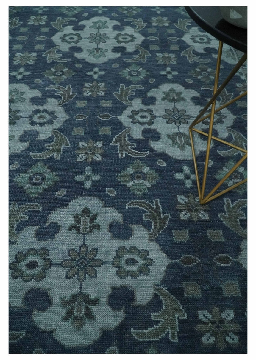 Antique Blue and Silver Traditional Hand Knotted Vintage Oushak Wool Rug, Living Room Rug