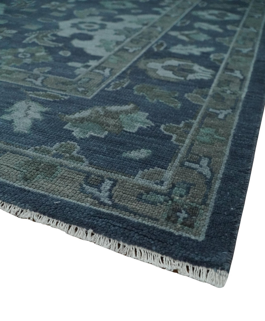 Antique Blue and Silver Traditional Hand Knotted Vintage Oushak Wool Rug, Living Room Rug
