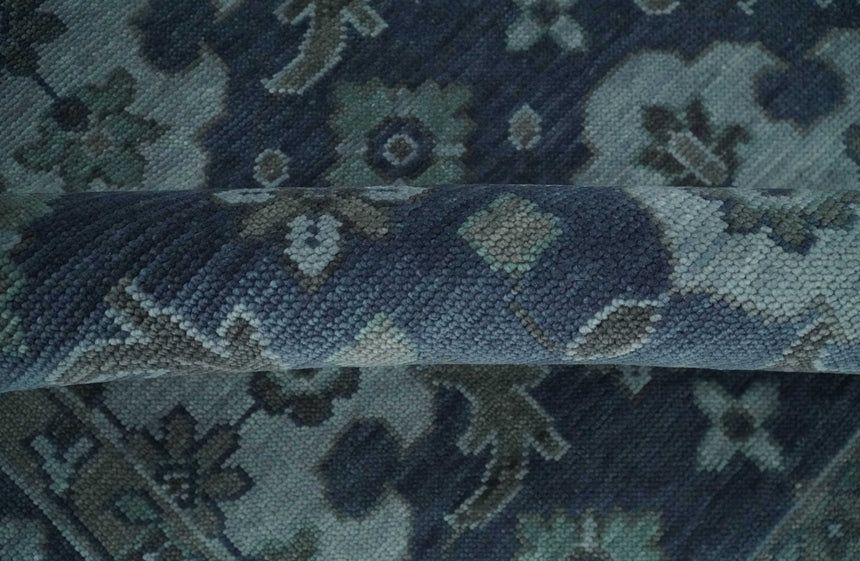 Antique Blue and Silver Traditional Hand Knotted Vintage Oushak Wool Rug, Living Room Rug
