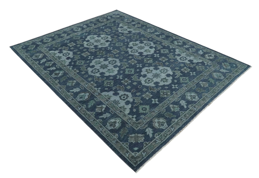 Antique Blue and Silver Traditional Hand Knotted Vintage Oushak Wool Rug, Living Room Rug
