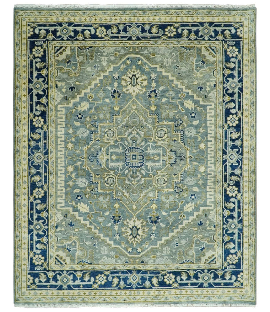 Antique design Gray, Olive and Blue Traditional Hand Knotted Custom Made wool Rug