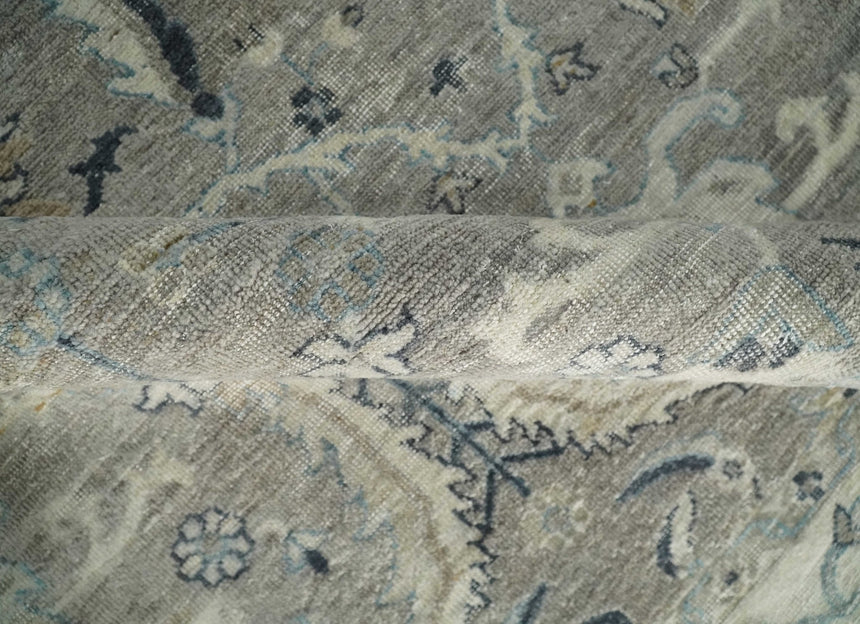 Custom Made Antique Distressed Brown and Beige Hand Knotted Traditional Oriental Oushak Wool Area Rug