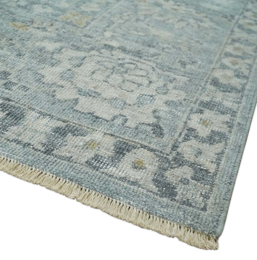 Antique Distressed Look Gray and Silver Low Pile Multi Size Oushak wool Area Rug