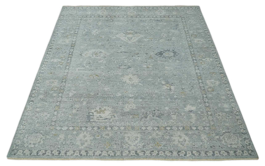 Antique Distressed Look Gray and Silver Low Pile Multi Size Oushak wool Area Rug