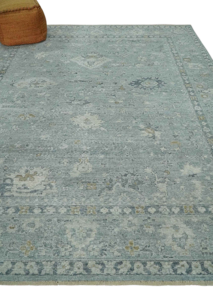 Antique Distressed Look Gray and Silver Low Pile Multi Size Oushak wool Area Rug