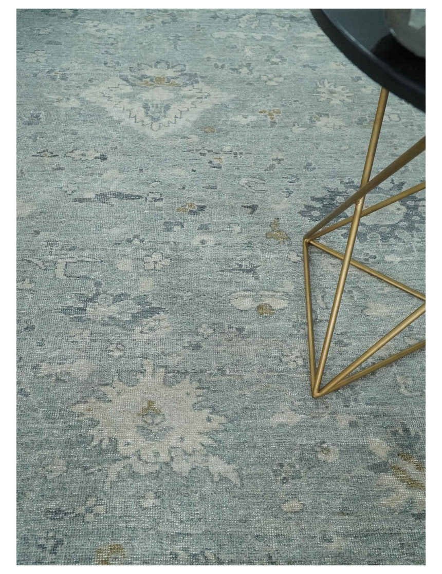 Antique Distressed Look Gray and Silver Low Pile Multi Size Oushak wool Area Rug