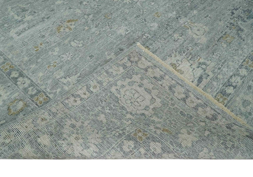 Antique Distressed Look Gray and Silver Low Pile Multi Size Oushak wool Area Rug