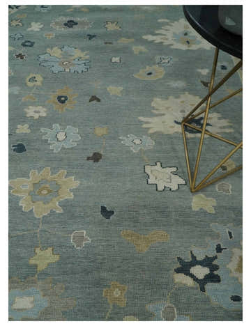 Antique Finish Multi Size Hand Knotted Oushak Silver and Beige Traditional Area Rug