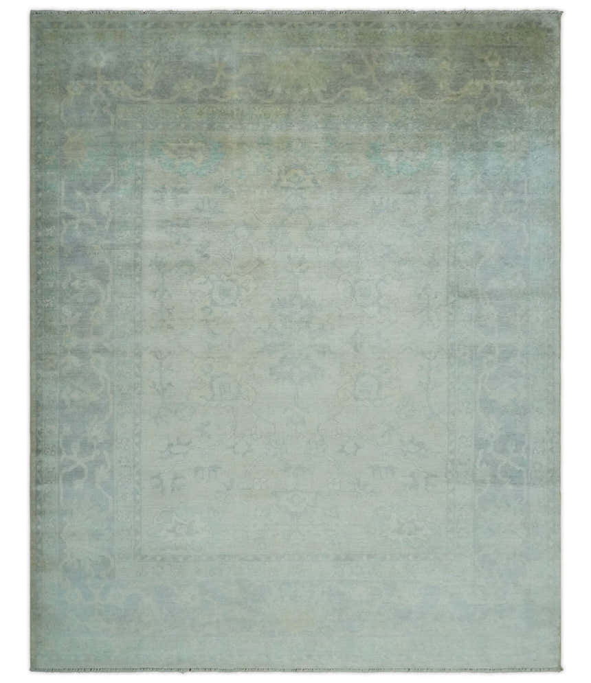 Antique Finish Silver, Gray and Charcoal Hand Knotted Oriental Oushak 8x10 wool Area Rug