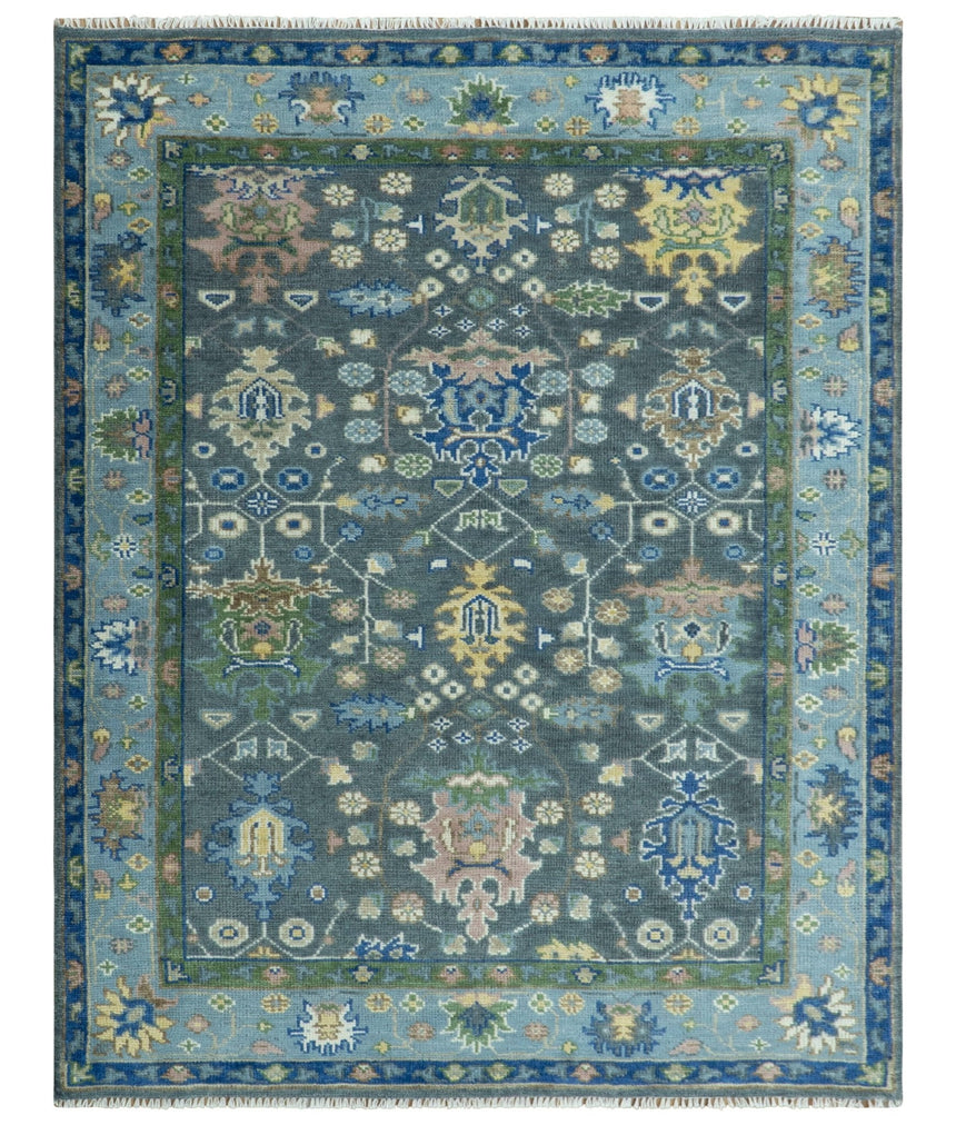 Antique Hand Knotted Green Moss and Blue Traditional Turkish Vintage Oushak Custom Made Wool Area Rug