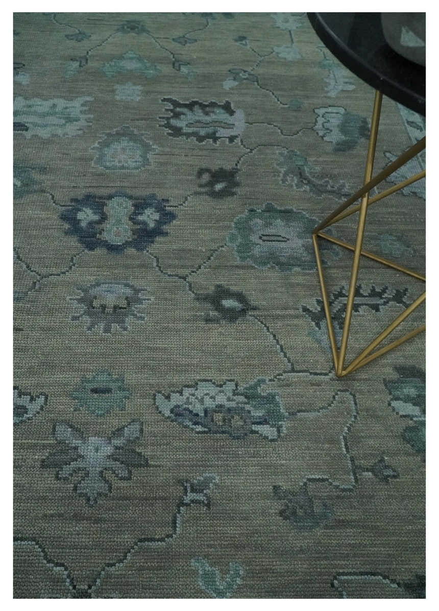 Antique Hand Knotted Beige, Charcoal and Silver Traditional Oushak wool Area Rug