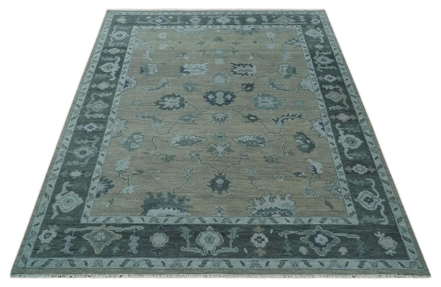 Antique Hand Knotted Beige, Charcoal and Silver Traditional Oushak wool Area Rug