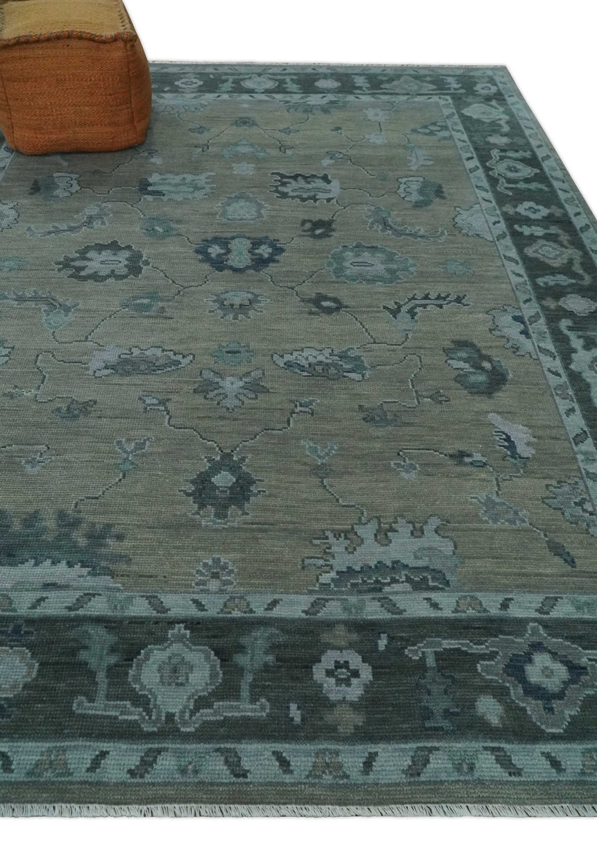 Antique Hand Knotted Beige, Charcoal and Silver Traditional Oushak wool Area Rug