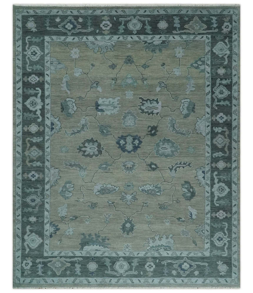 Antique Hand Knotted Beige, Charcoal and Silver Traditional Oushak wool Area Rug