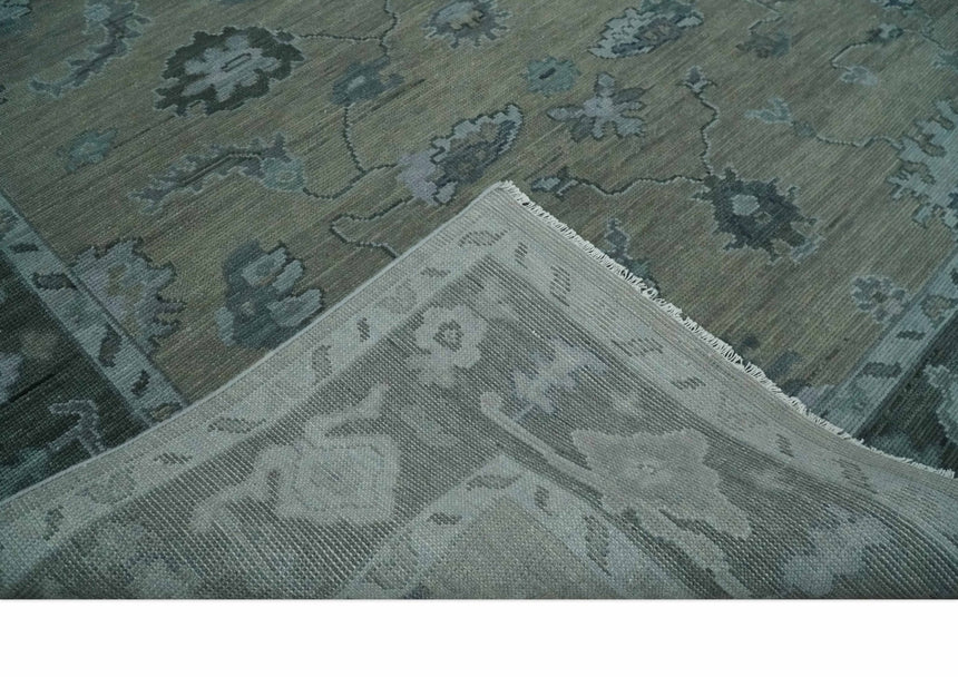 Antique Hand Knotted Beige, Charcoal and Silver Traditional Oushak wool Area Rug