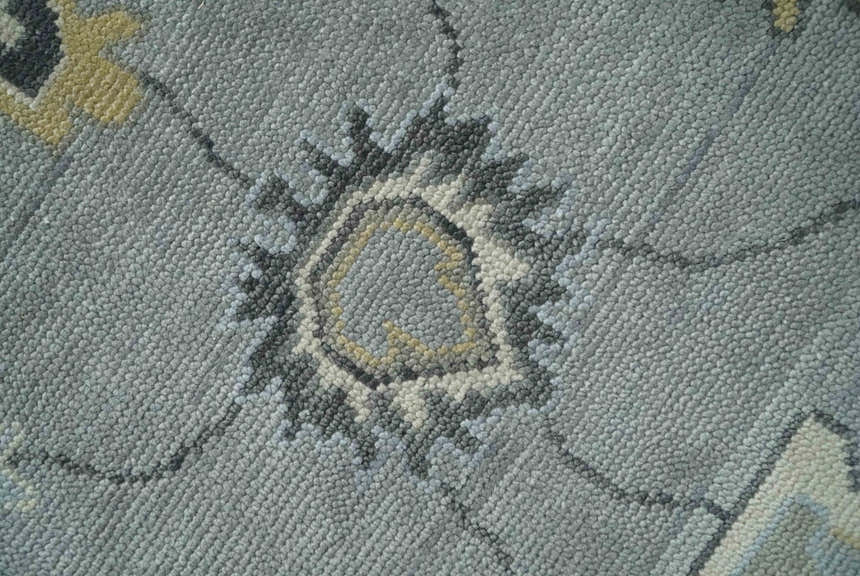 Antique Hand Knotted Silver and Charcoal Traditional Floral Oushak Wool Area Rug