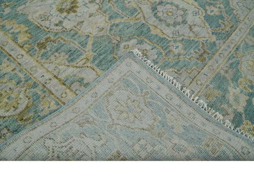 Hand Knotted Traditional Turkish Teal Oushak Wool Rug