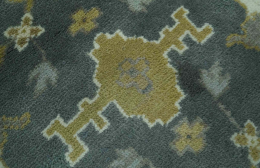 Antique look Charcoal, Ivory and Olive Hand Knotted Traditional Oriental Oushak wool rug