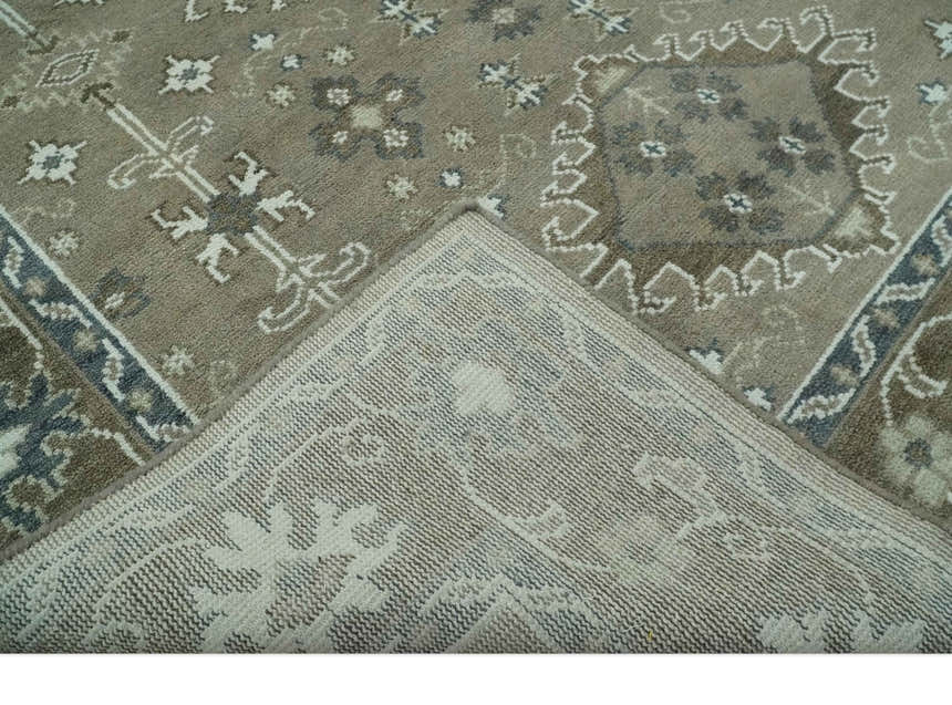Antique look Grayish-Green and Ivory Hand Knotted Traditional Heriz Custom Made wool Area Rug