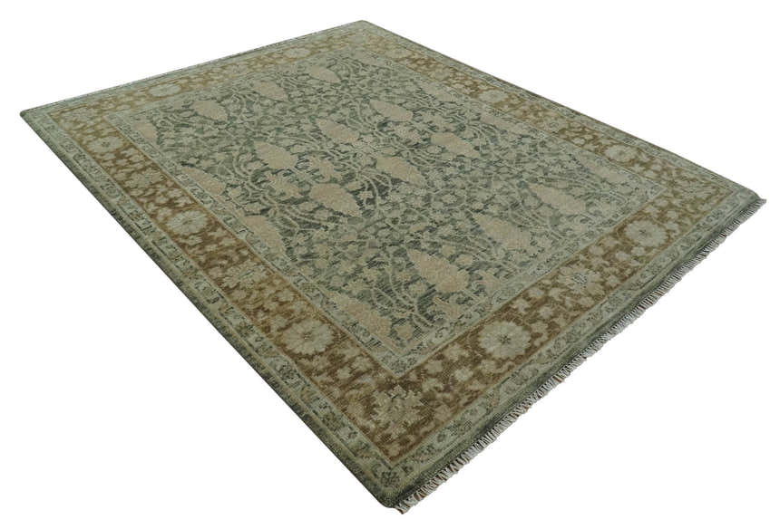 Antique look vintage style Green, Beige and Brown traditional Hand Knotted Multi Size wool rug