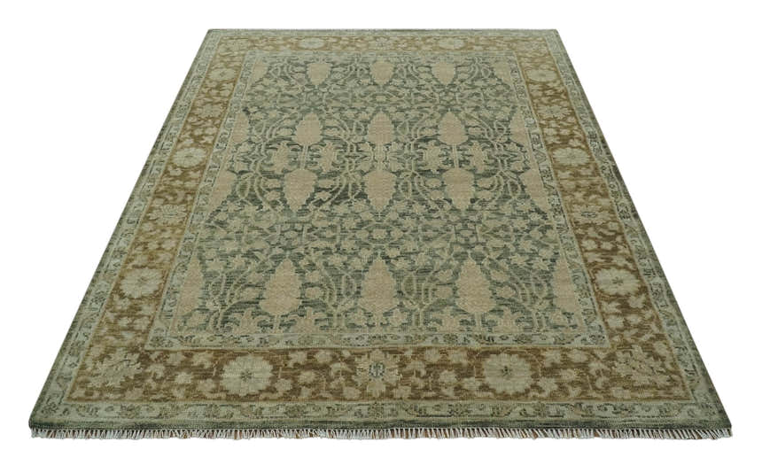 Antique look vintage style Green, Beige and Brown traditional Hand Knotted Multi Size wool rug