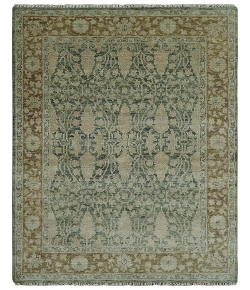 Antique look vintage style Green, Beige and Brown traditional Hand Knotted Multi Size wool rug