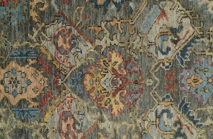 Antique Moss All Wool Traditional Oushak Charcoal, Brown and Blue Hand knotted Custom Made wool Area Rug