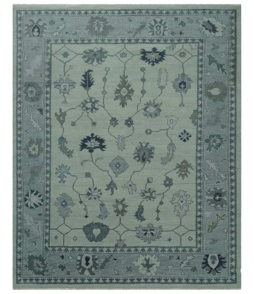 Antique multi size Hand Knotted Beige and Silver Traditional Floral Oushak wool Area Rug